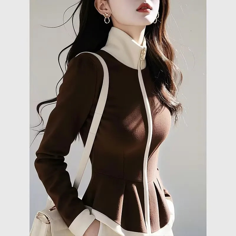 Zipper Polo Neck Grey Hoodie Womens Jacket Spring Autumn Fashion Ultra Thin Warm Coat Long Sleeve Clothing 250407