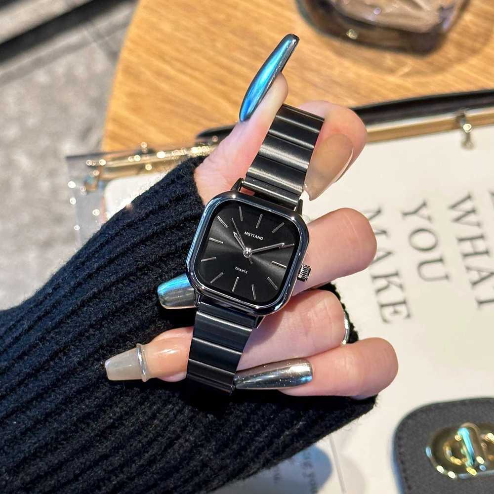 Hot selling luxury brand black womens watch fashion quartz watch womens adjustable stainless steel strap watch Reloj MujerT250408