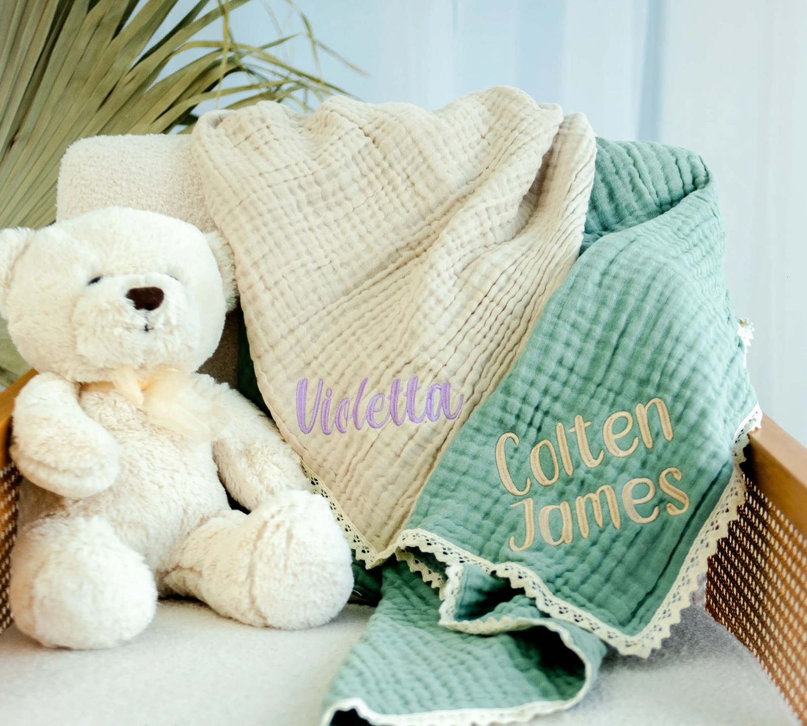 Personalized Baby Six-layer Gauze Cotton Thread Lace Blanket Swaddle Towel Baby Stroller Blanket Bath Towel Wind Po Blanket 250408