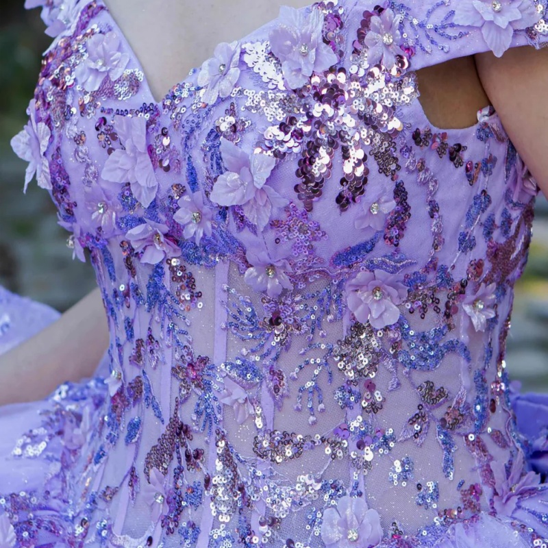 Lavender Quinceanera Dresses Off Shoulder Ball Gown Sweet 16 Dress Sequin Applique Lace Beads Bow Tull Birthday Party Vestidos 15 De Anos