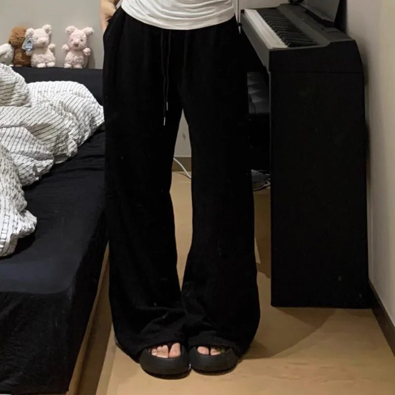 Retro Y2K loose pocket pants fashionable womens solid Harajuku sports retro wide leg casual elastic waist runners Trousers 250407