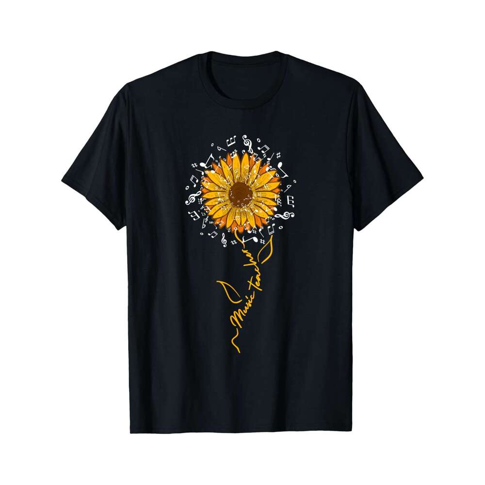 Designer T shirt Music Teacher Shirt Sunflower Music Notes Musician Singer - 220g Tshits