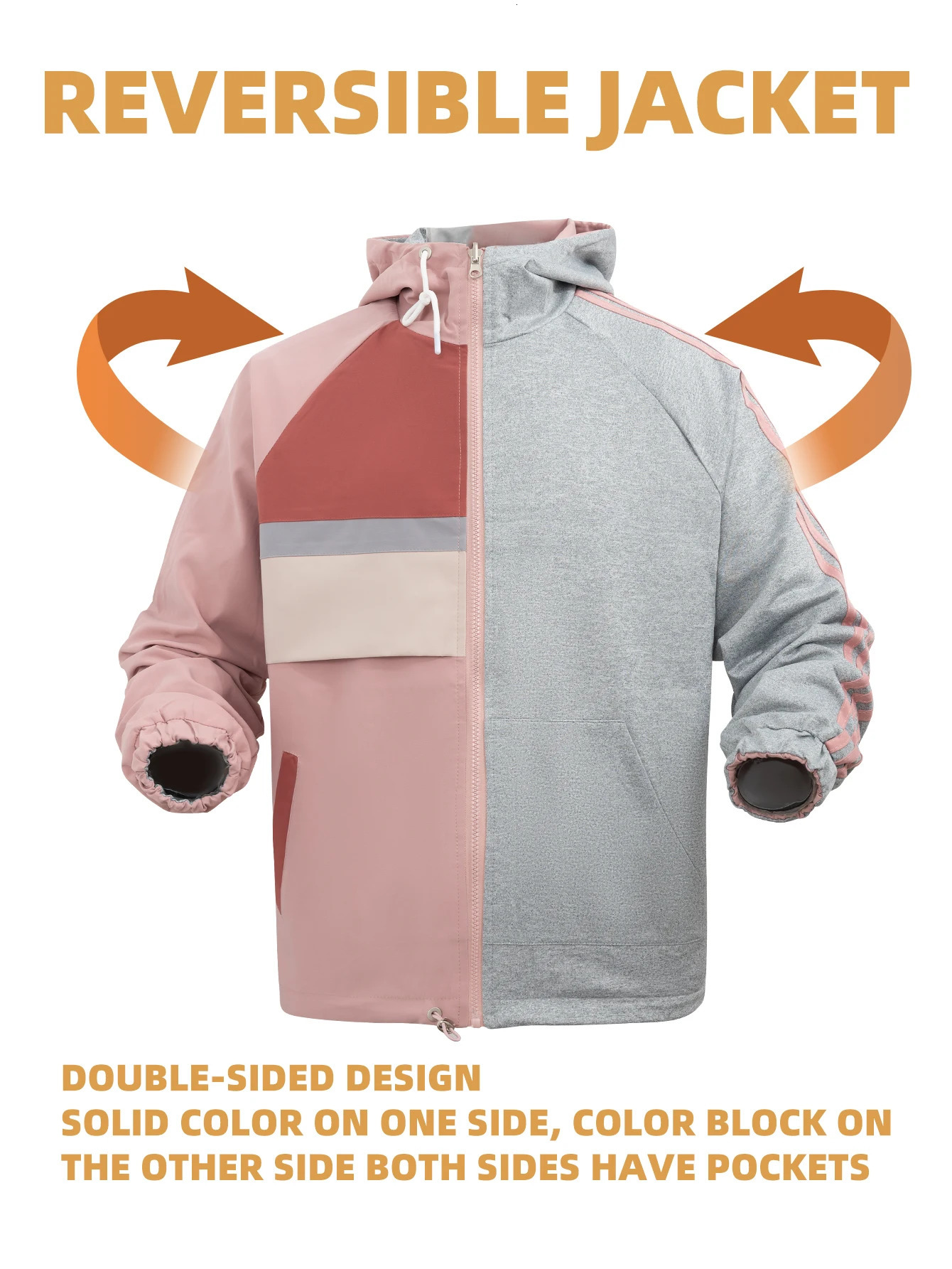 Womens reversible waterproof jacket lightweight outdoor windproof with hood and pocket used for hiking camping 250407