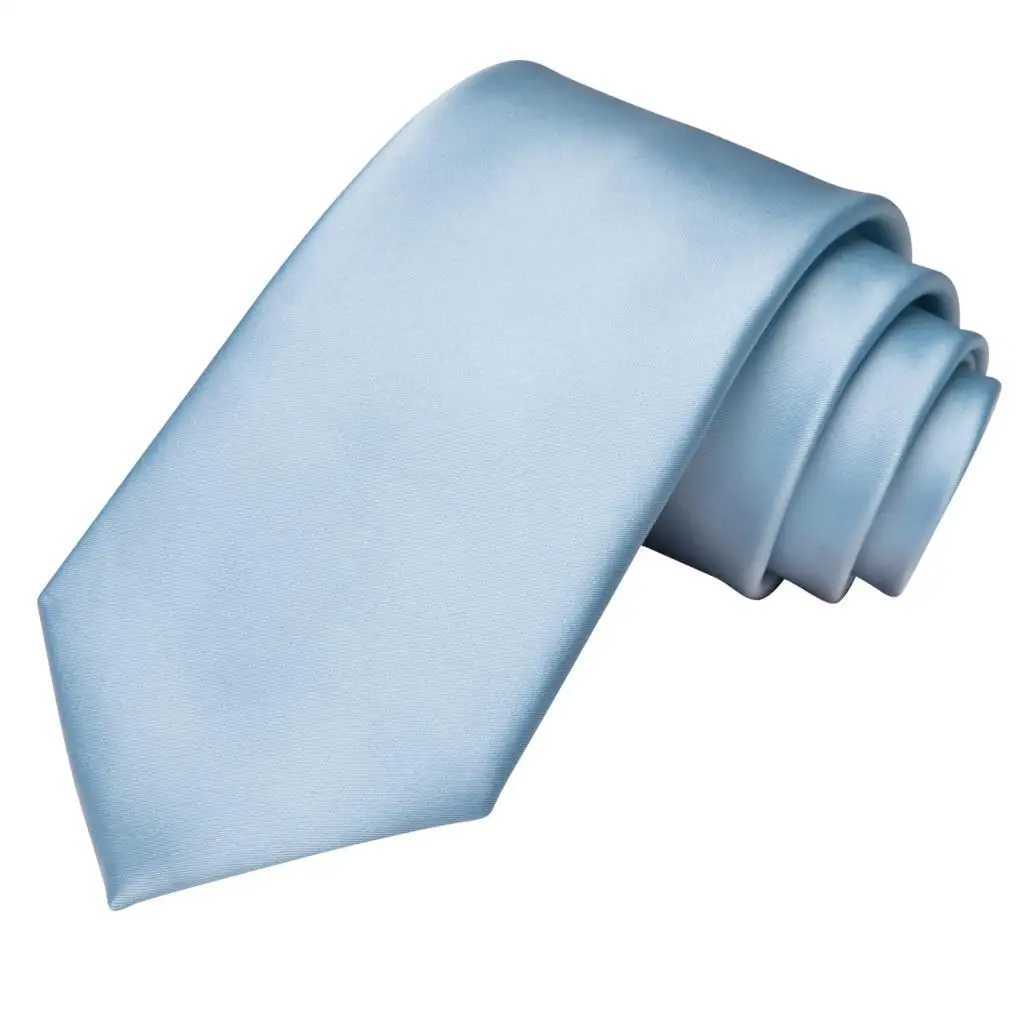 Hi-Tie Light Blue Solid Silk Wedding Tie For Men Fashion Design Handky Cufflink Mens Elegant Necktie Business Party Dropsing X250407