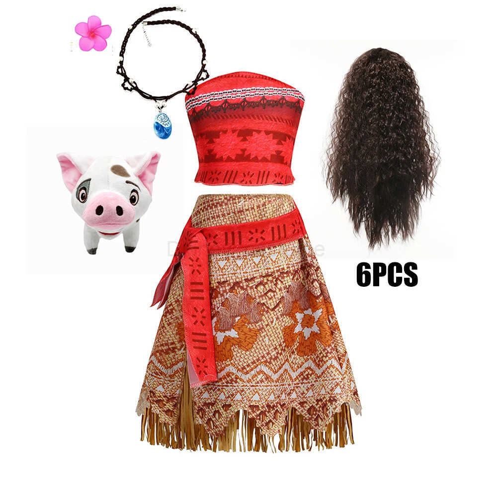 Disney Movie Mona Dress for Kids Girls Princess Viana Cosplay Children Birthday Party Halloween Necklace Pet Pig Chicken Set Full Print X250408