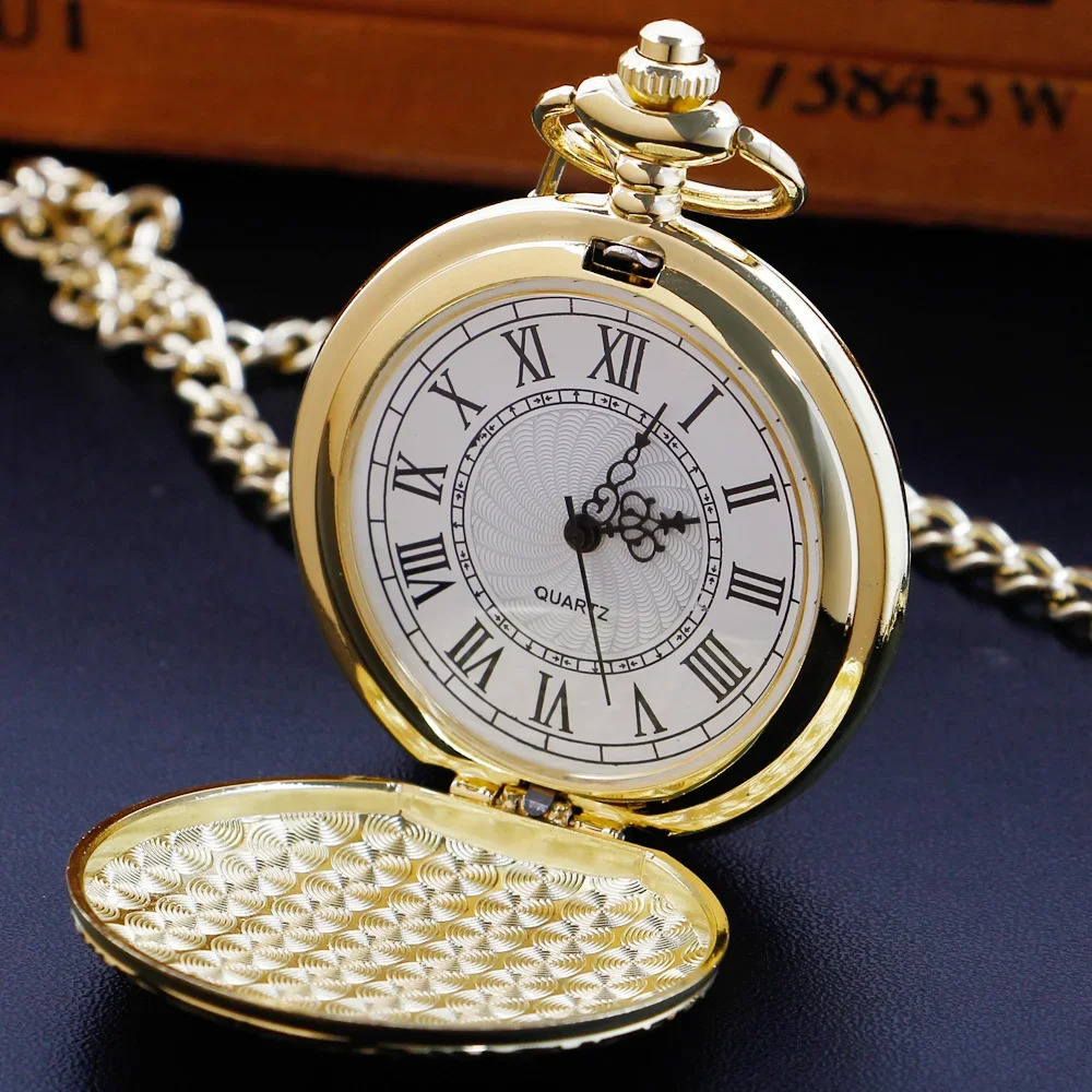 Minimalism Vintage Gold Pocket Watch Antique Quartz Chain Clock Pendant Jewelry Timepiece Gift for Women Men 251107