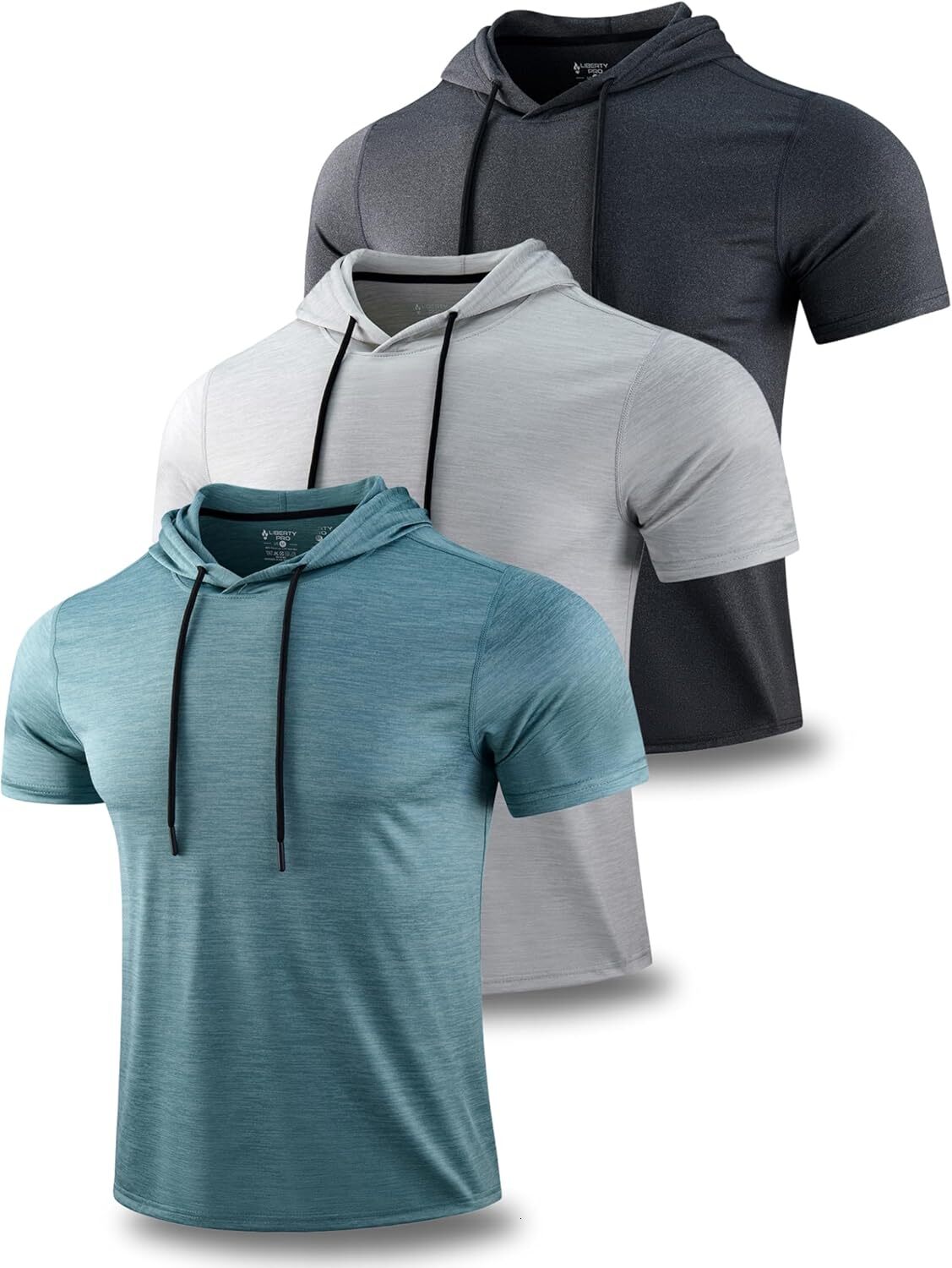 3-piece set: Men's lightweight short sleeved exercise hoodie, sports dry hooded T-shirt, suitable for running in the gym