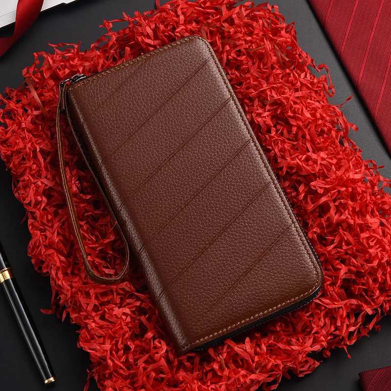 New Mens Long Wallet Leather Clutch Business ID Card Holder Zipper Purse Multi Slot Card Organizer Phone Pouch H2511071