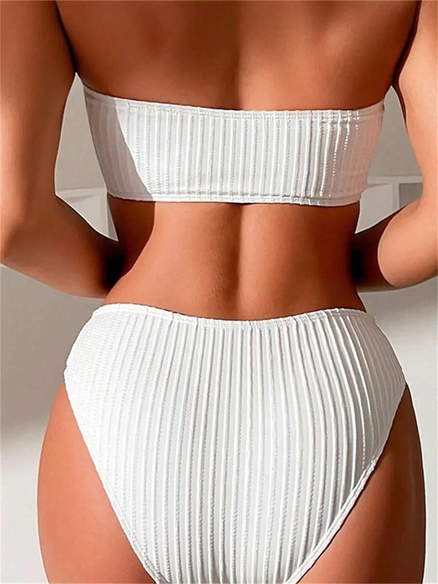 Dongdumaoyi Sexy Rhinestone Bikini Women Luxury White Black Bandeau Push Up Micro Swimsuit Beach Bathing Suit Metal High Waist Swimwear