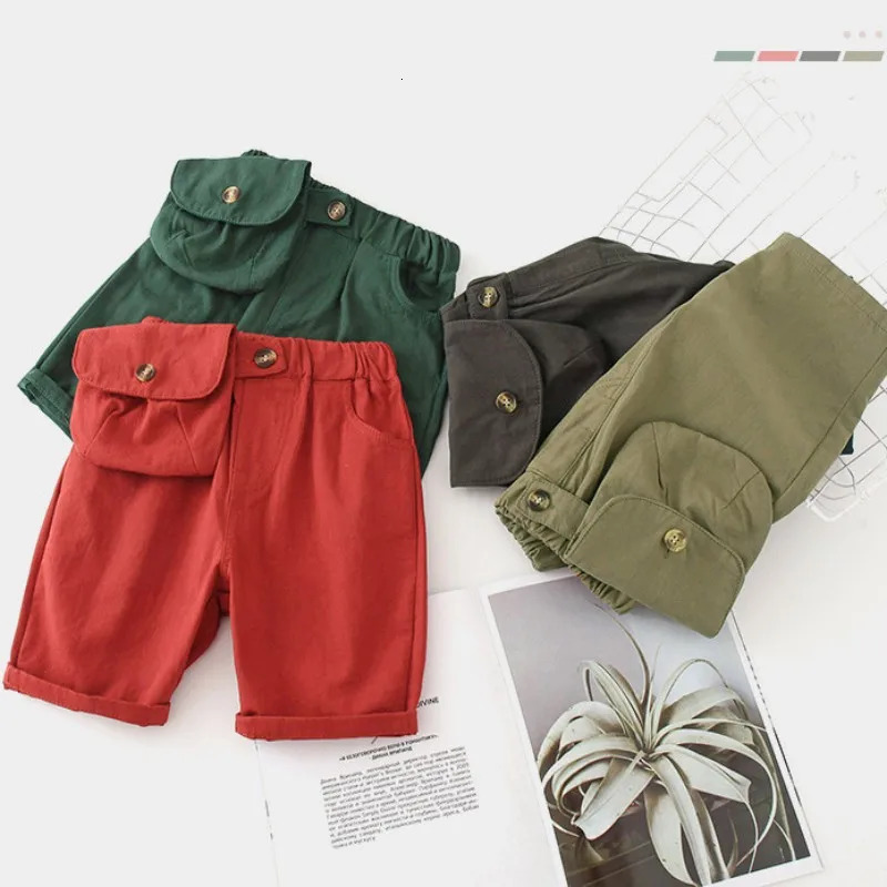 Summer Fashion 2 3 4 5 6 8 10 12 Years Cotton Handsome Big Pocket Elastic All Match Cargo Shorts for Kids Baby Boy 250408