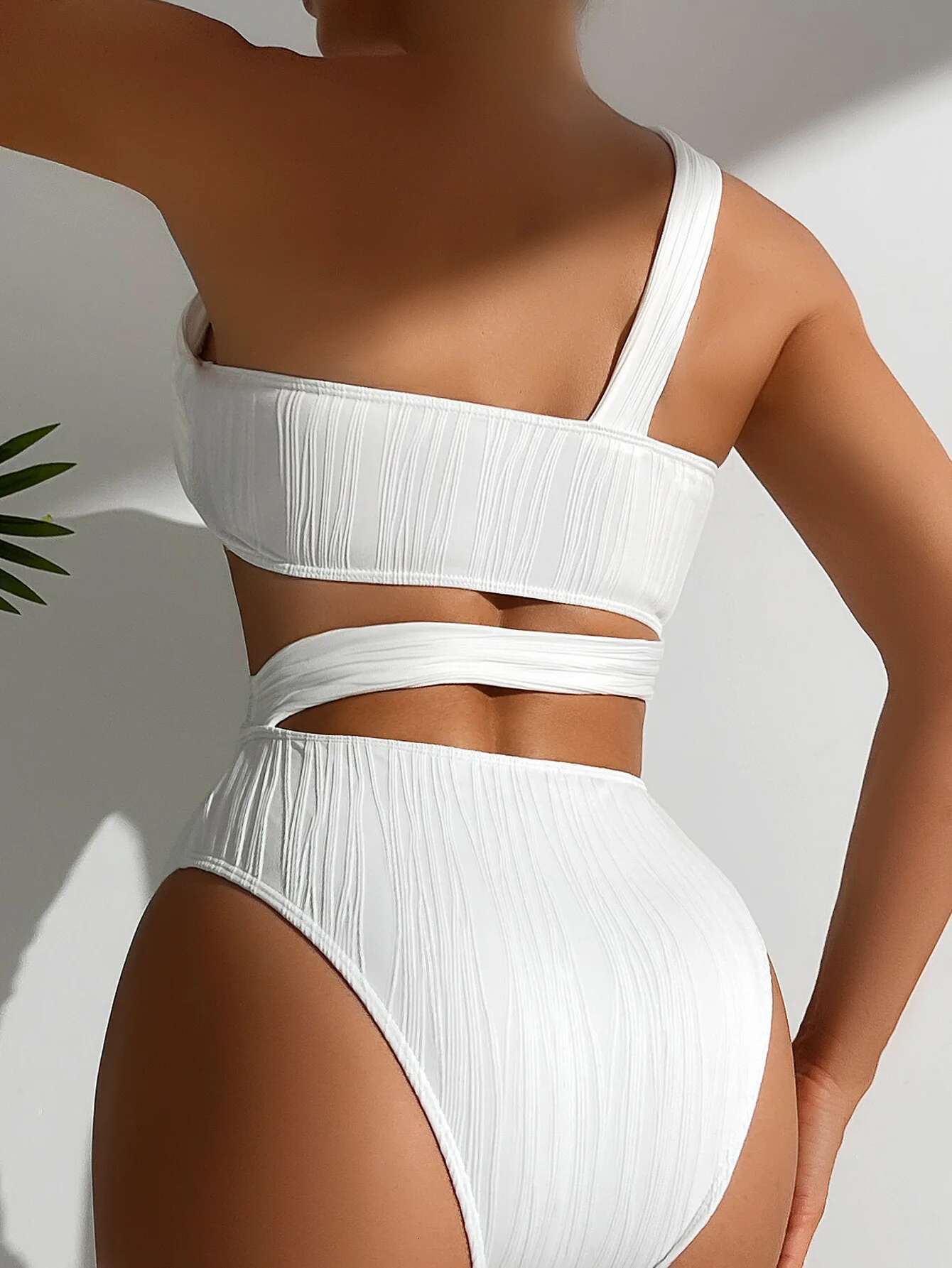Dongdumaoyi Sexy One Shoulder Bikinis Sets Women White Hollow Out Push Up High Waist Swimsuit Summer Bathing Suit Two Piece Swimwear