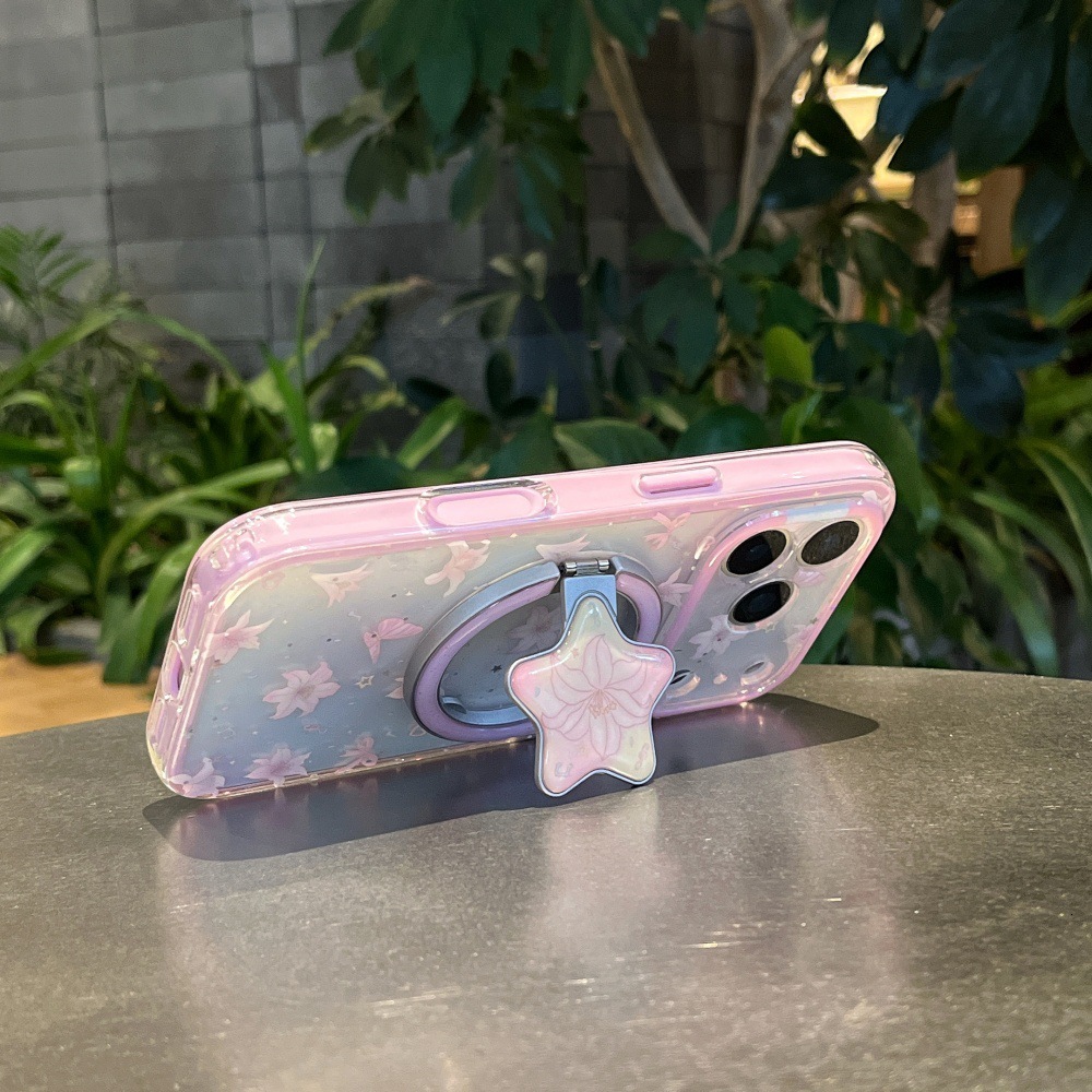 Magnetic Flower Five-pointed Star Stand Phone Case Compatible With iphone 17/16 Pro Max 2-in-1 Cartoon 15/14 Pro Shockproof