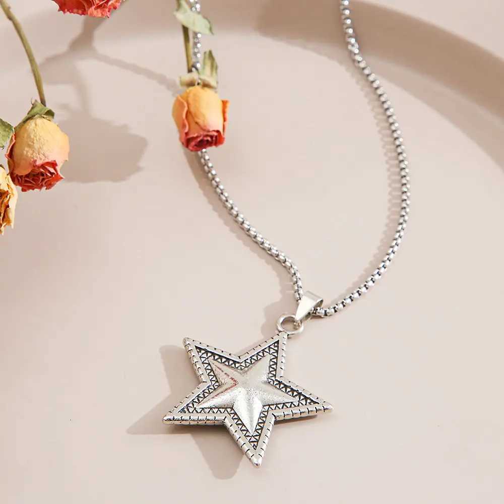 New Fashion Creative Simple Hip Hop Boy Temperament Trendy Brand Casual Personty Punk Five Pointed Star NecklaceC250407