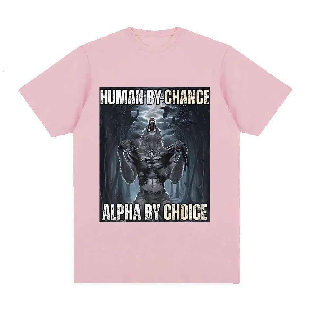 Human Luck Alpha by Choice Wolf funny meme men's casual cotton retro short sleeved oversized T-shirt streetwear