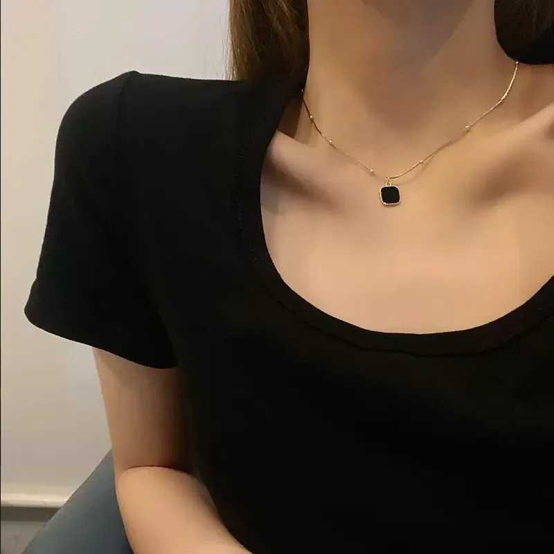 Stainless Steel Necklaces Black Exquisite Minimst Square Pendant Choker Chains Fashion Necklace For Women Jewelry Party GiftsC250407