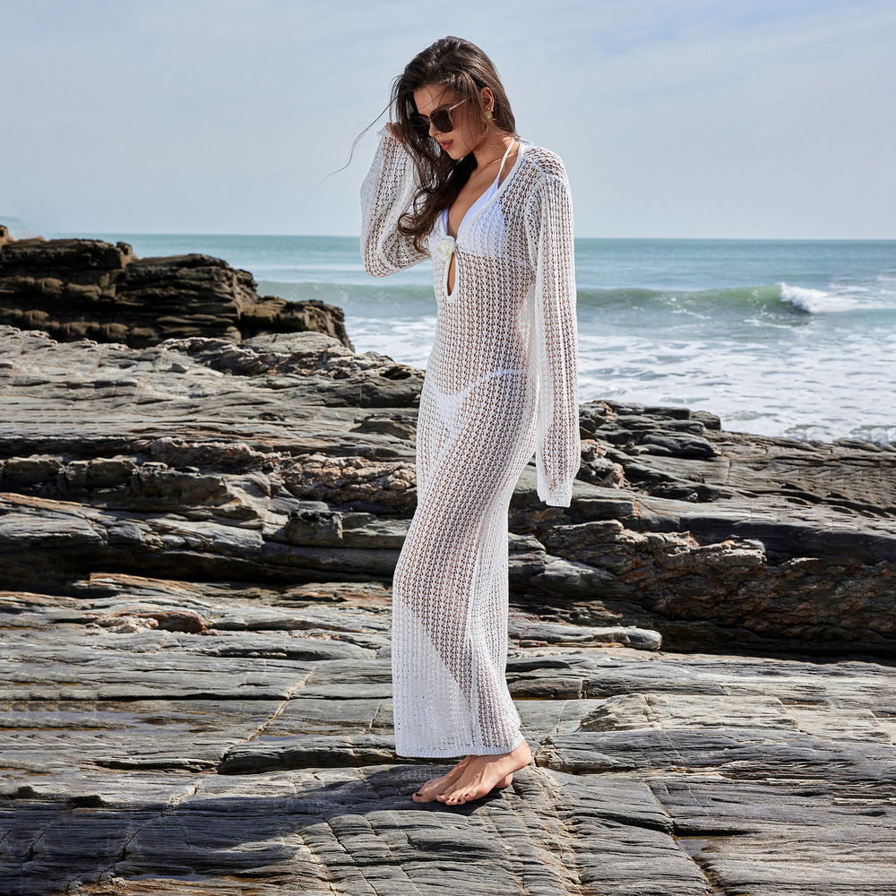 Quality 2025 Summer Breeze Street Trendy Womens Knitted Hoodie V-neck A-line Skirt Dress