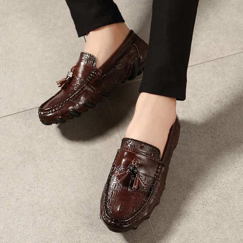 Men's Loafers Casual For Men Moccasins Leather Slip On Boat Handmade Driving Shoes Male Brand Crocodile Style