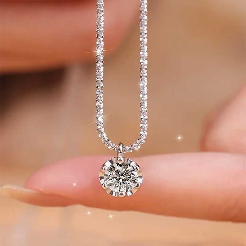 Sparkling Sterling Silver Necklaces Womens Fashion Versatile Chain Clear Zircon Pendant Clavicle O-Chain Necklace for WomenC250407