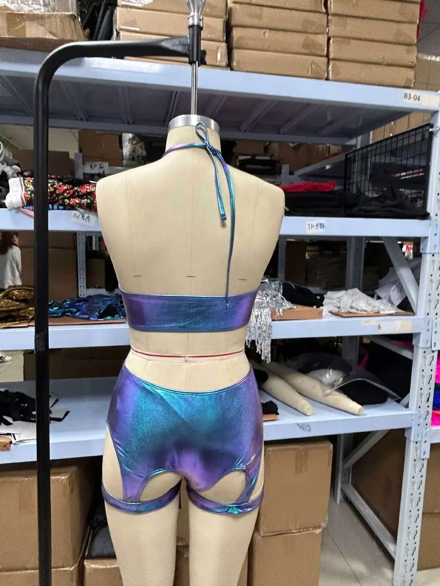 Dongdumaoyi Sexy Blue Laser Bikini Set Women Shiny Bandage Push Up Vest Leg Loop High Waist Shorts Two Piece Swimsuit Bathing Suit Swimwear