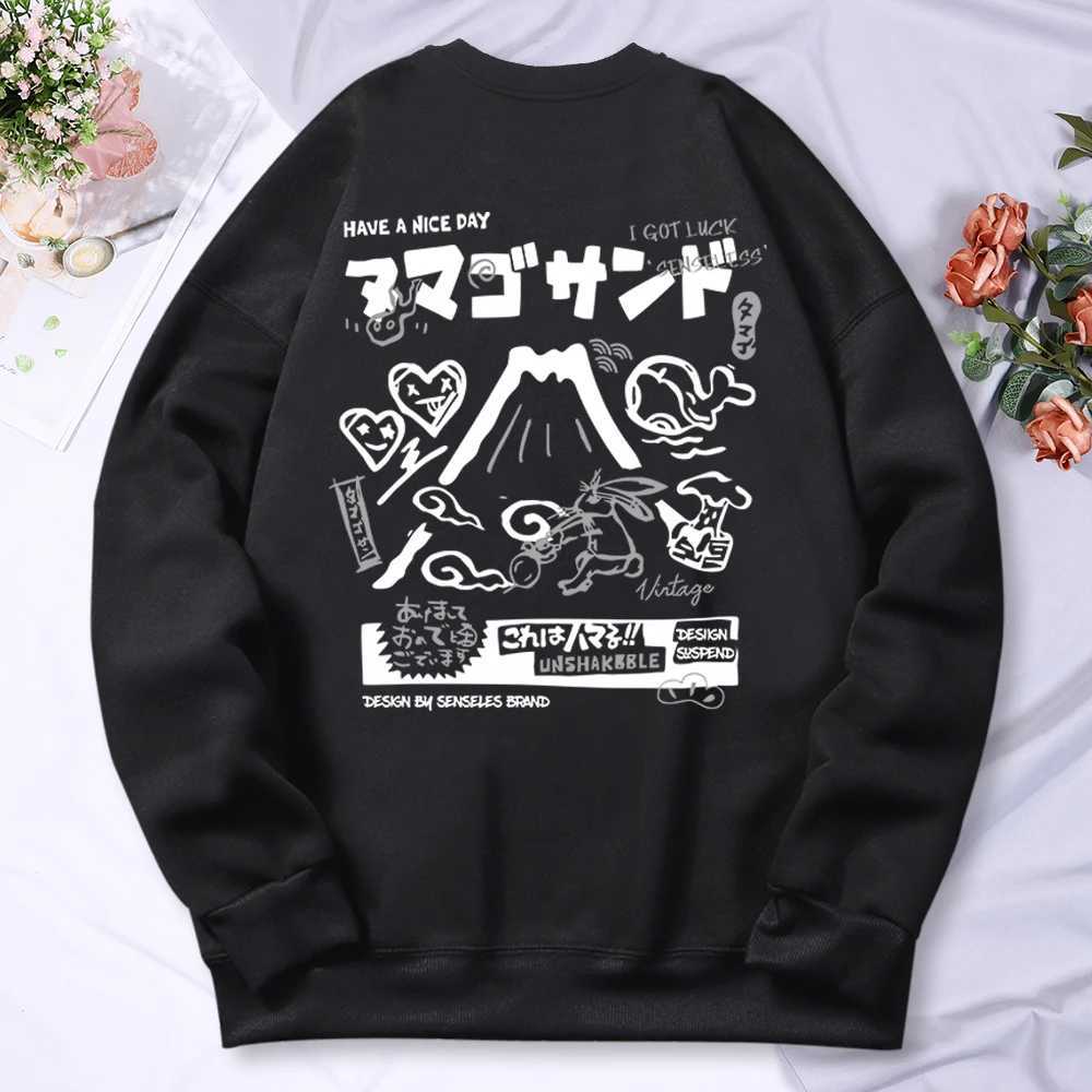 Volcano Rabbit American Harajuku Cartoon Mens Womens Wool Loose Hoodie Hip Hop Pulling Over Loose Harajuku Hoodie W250408
