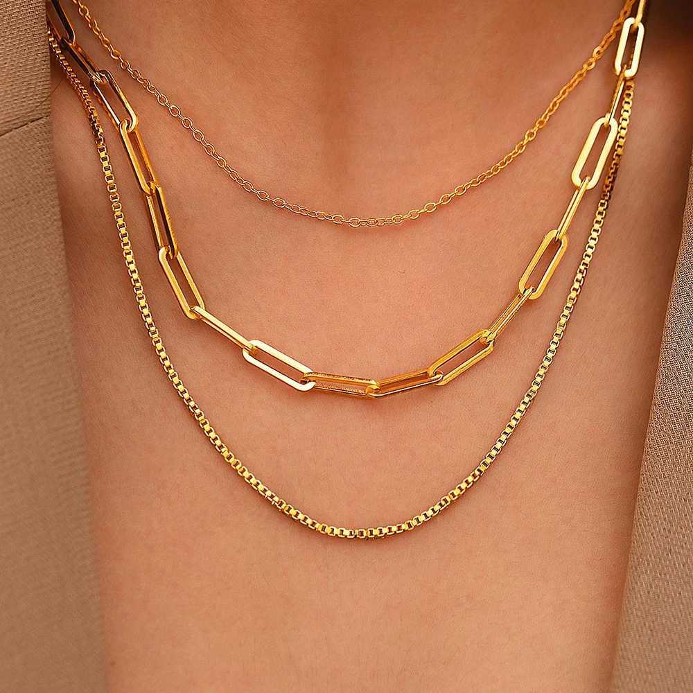 Stainless steel necklace classic three-layer hollow chain fashionable and simple necklace suitable for womens jewelry non fading high quality Y250408