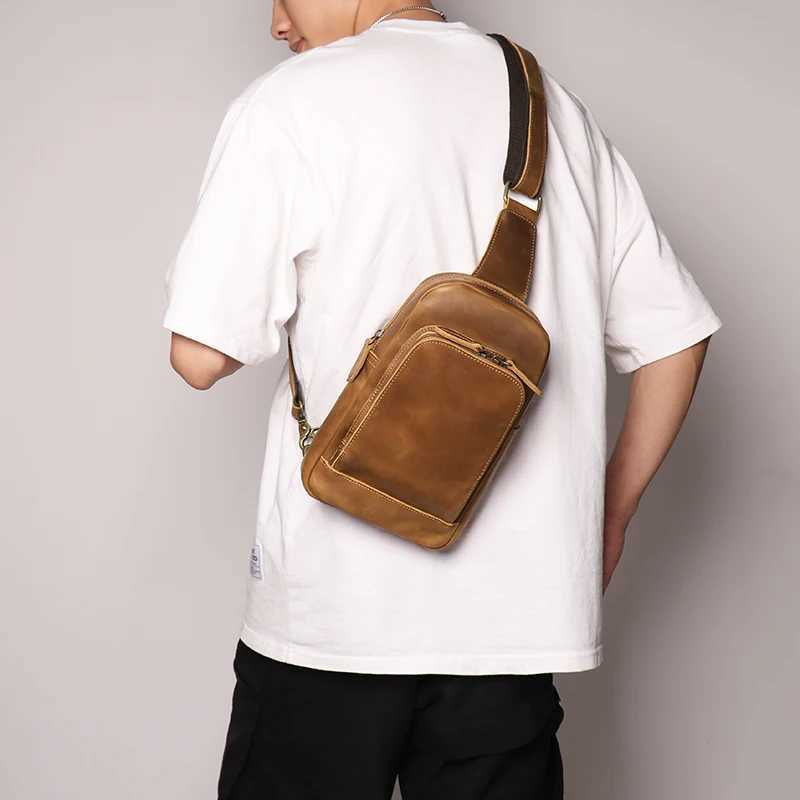 Mens leather camisole bag chEST bag handmade shoulder cross body daily bag fAshionable waist bag Leathfocus Z250407