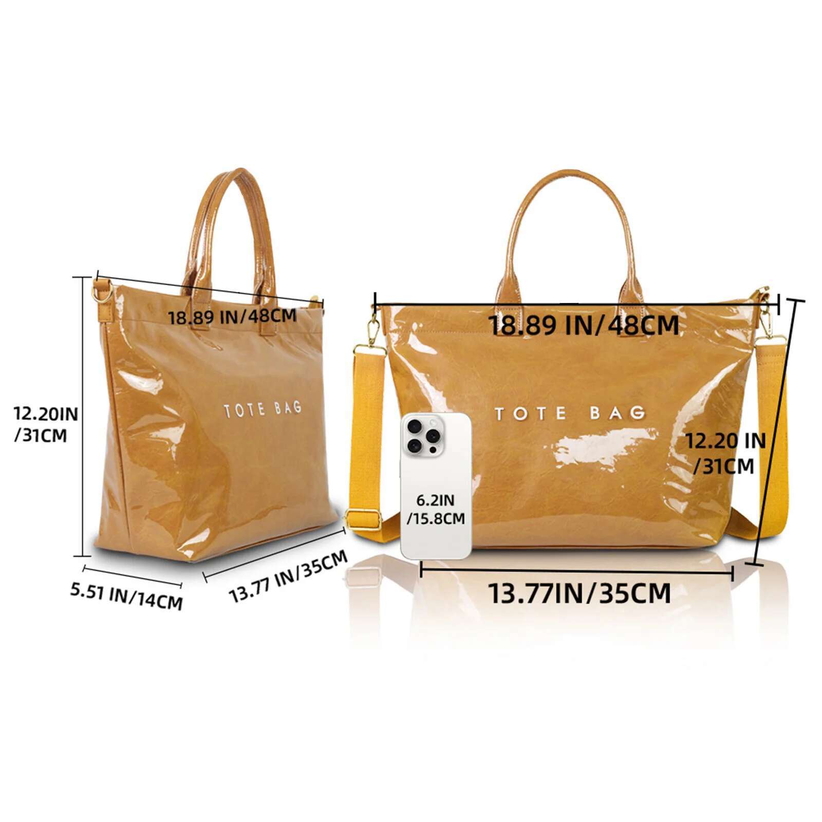 PVC Casual Waterproof Fashion Tote Handbag Large Capacity Leisure Shoulder Shopping Work Date Bag