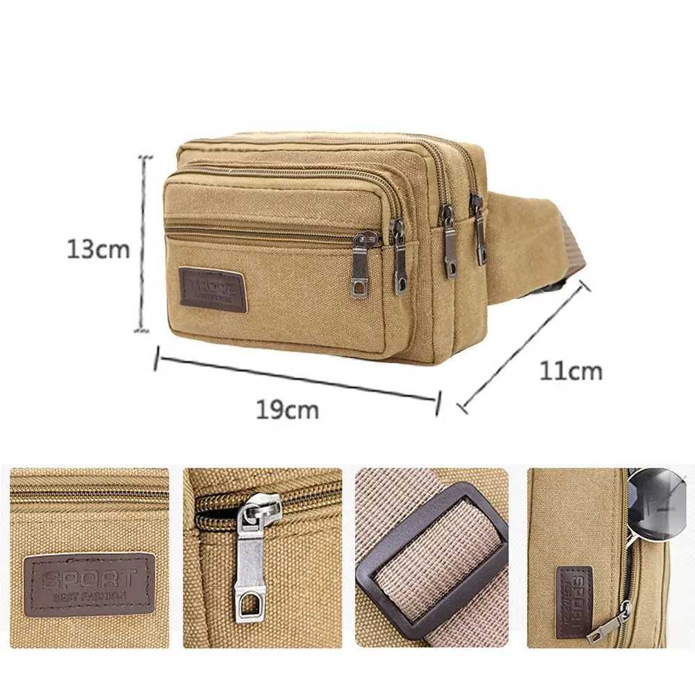 Fashionable mens waist bag canvas Fanny Pack mens multifunctional pocket bag with travel shoulder bag outdoor sports mens waist belt bag Z250407