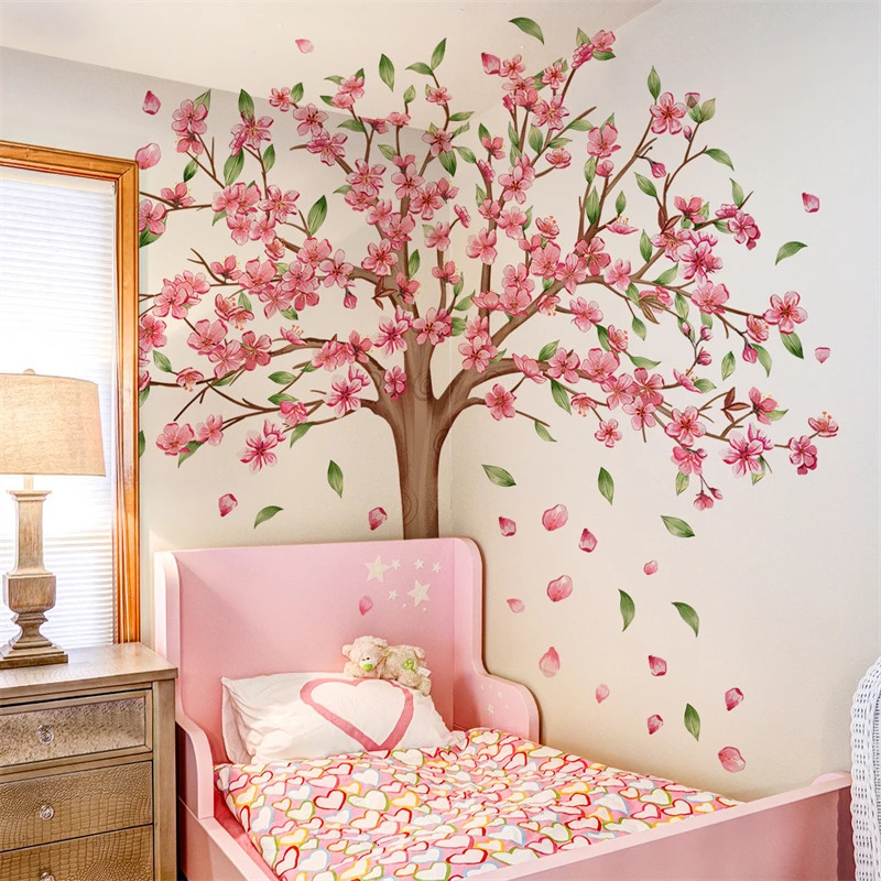 Living room large pink flower tree wall sticker home decoration removable wallpaper childrens room girls bedroom wall art mural sticker 250408