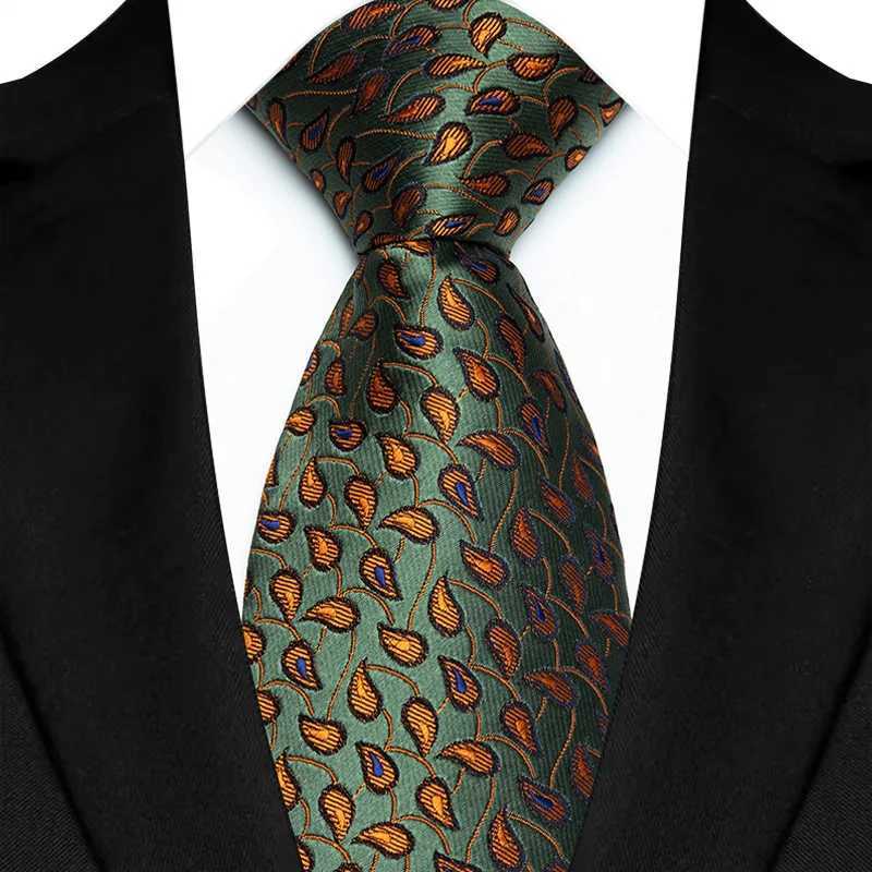Luxury 8CM Mens Necktie Green Color Stripes Floral Solid Ties For Man Gro Jacquard Woven Neck Tie For Business Wedding Party X2504071