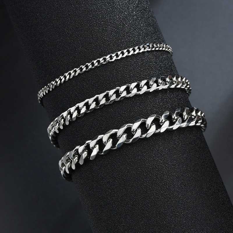 Sifisrri Punk Men 3/5/7mm Stainl Steel Cu Cuban Link Chain Bracelets Gold Color Solid Chains Unisex Wrist Jewelry GiftC250408
