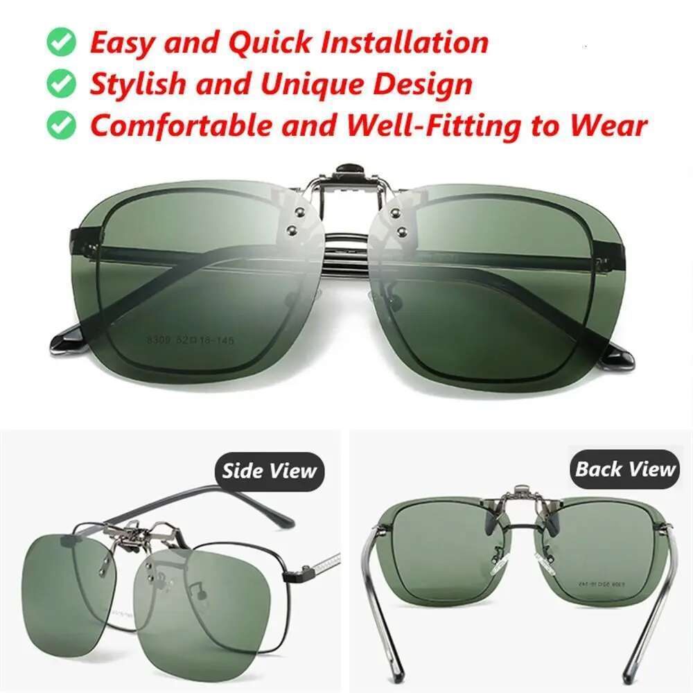 Metal Clip Clip-On Polarized Sunglasses Convenient Rimless Flip-up Sun for Prescription Glasses UV400 Polygonal Shades