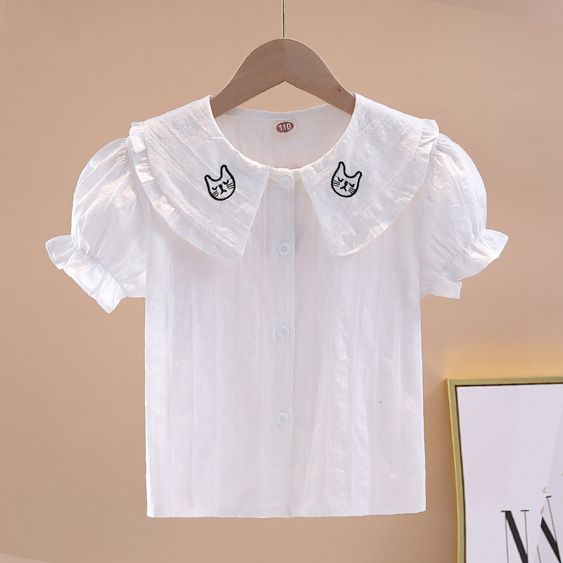 Ddmyshoesvip New Girls Short Sleeved Summer Korean Version Doll Collar Top With Trendy Bubble Sleeves Children S White Shirt