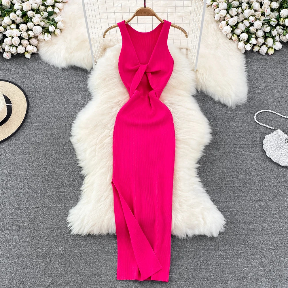 YuooMuoo Womens Dress Sexy Wrap Hips Double sided Detachable One piece Long Dress Fashion Knot Knitted Body Party Dress Womens 250402