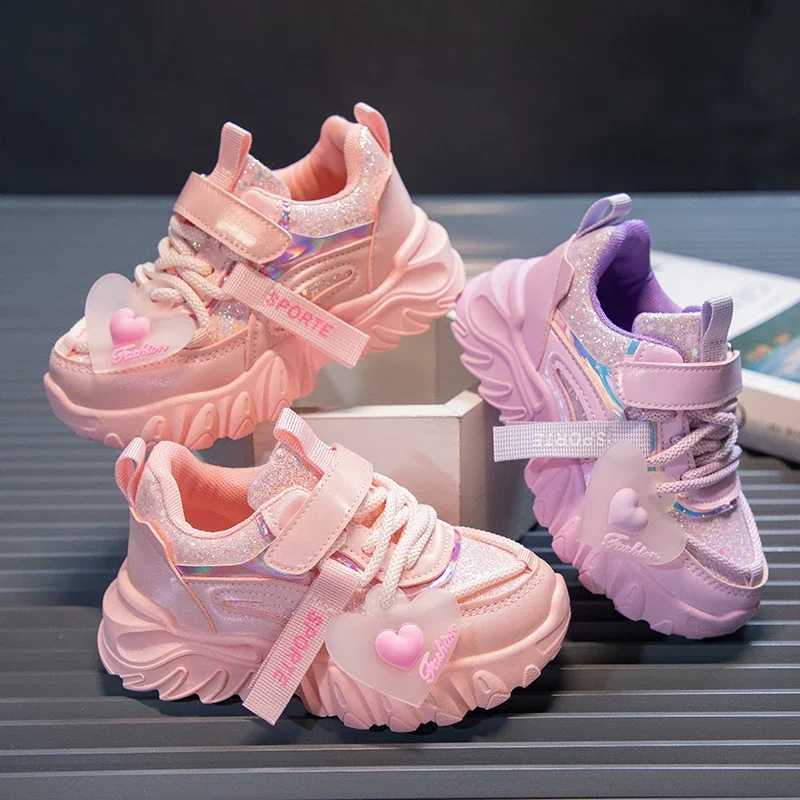 Girls sports shoes childrens running sports shoes school fashion cute shiny anti slip childrens casual shoes spring and autumn W250407