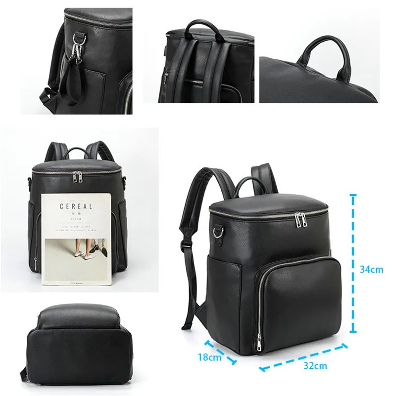 PU Leather Diaper Bag Large Capacity Travel Carry Bag Maternity Bag Stroller Organizer Nappy Changing Bags Diaper pad 250407