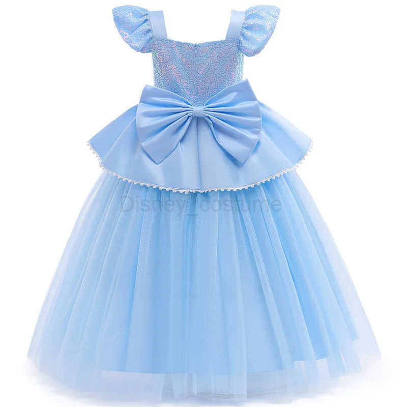 Disney Girls Princess Dress Cinderellas Ball Gown Costume Flying Sleeve Big Bow Blue Purple Dress Fancy Carnival Birthday Party Luxury X250408