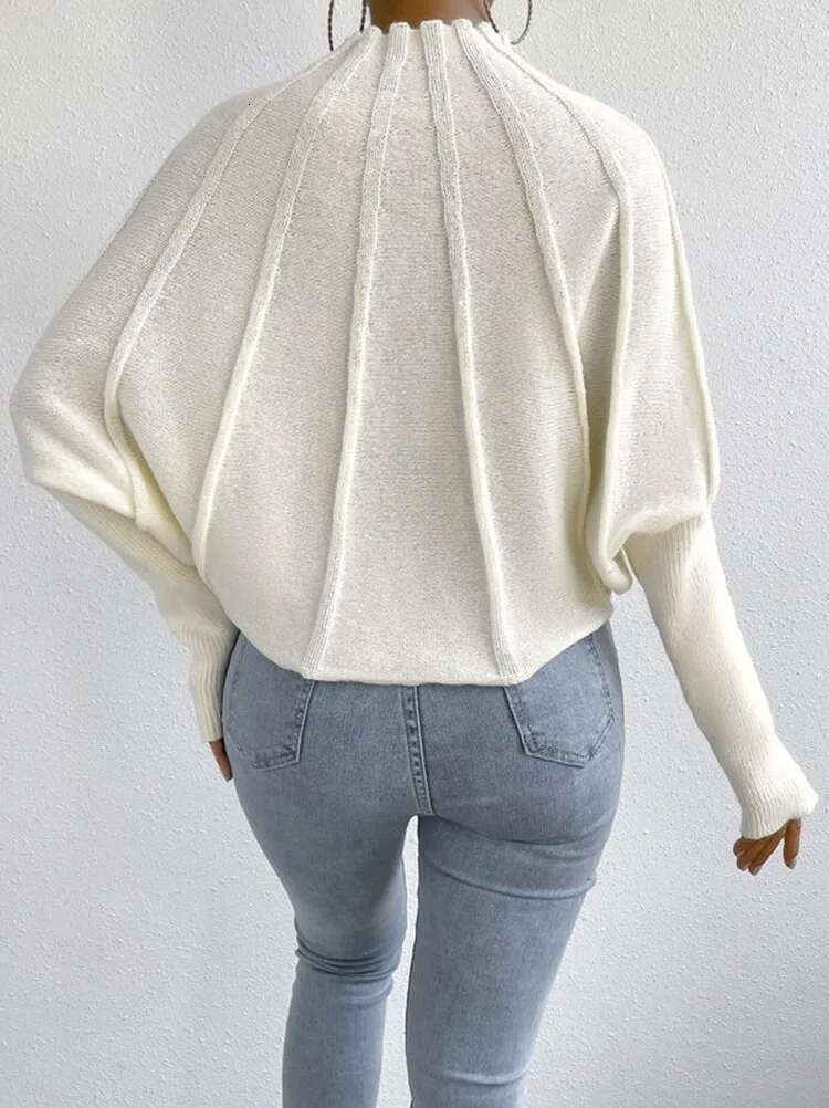 Kintted Pullover Batball Sweater For Women Solid Round Neck Long Sleeve Top New T-Shirt Loose Spider Web Short Knitwear