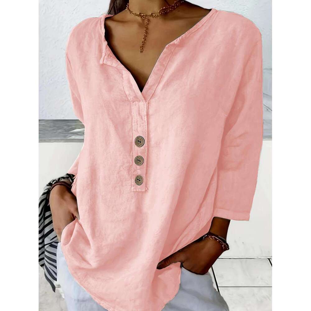 European and American Fashion Women's Explosive Solid Color Notch Collar Casual Button Shirt 2025 New Style Elegant Clothing