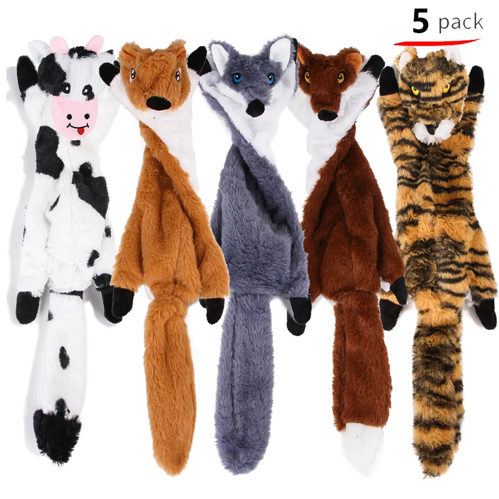 5Pcs/Bags Long Taildog Toys for Small Dogs Cow Fox Tiger Plush Squeaky Dog Toy Puppy Chew Toy Pet Products for Dogs