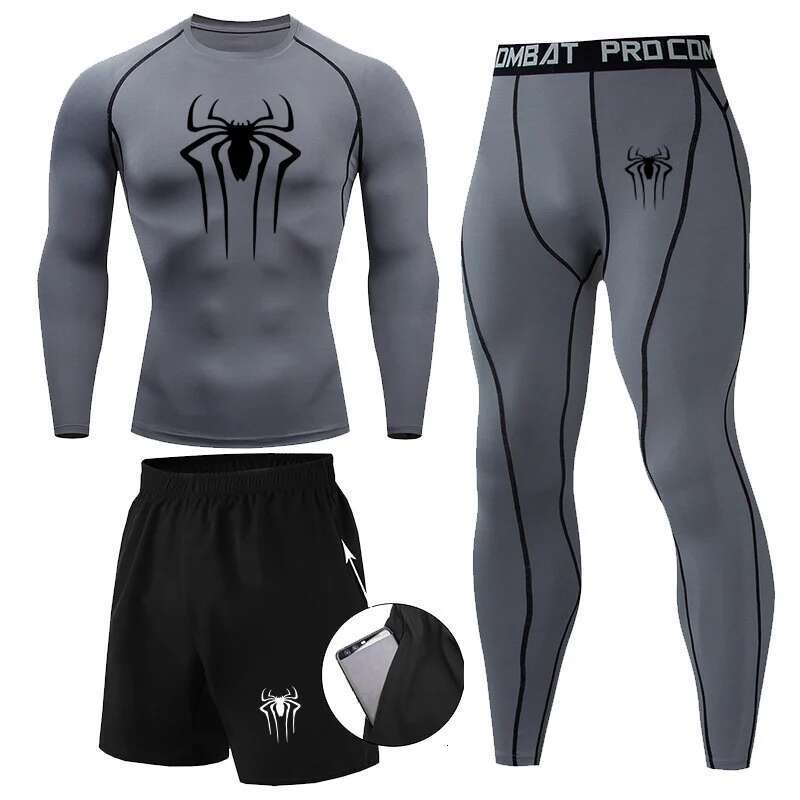 3Pc Winter Thermal Underwear Men Set Compression Sports Suit Long Johns Clothes Running Tracksuit Wear Exercise Workout Tights