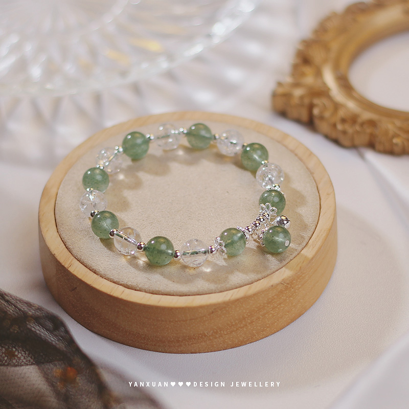Natural green strawberry crystal crystal bracelet women sterling silver ins niche design simple