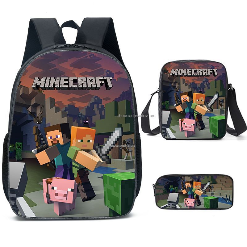 2025 Designer's New MINICRAFT Fashion Trend Backpack for Primary and Secondary School Students My World Game Surround Backpack Three Piece Set