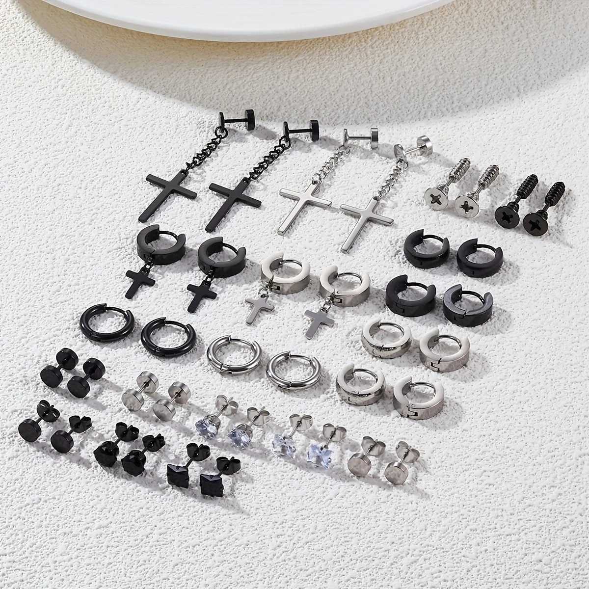 40Pcs Fashion Retro Stainless Steel Earring SetCubic Zirconia Tragus Spiral Ear Cartilage Hypoallergenic Piercing JewelryC250407