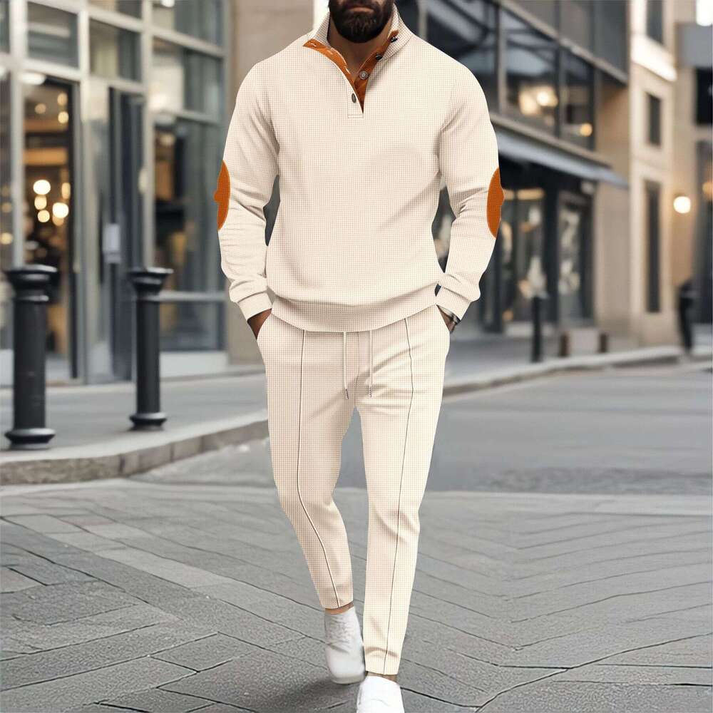 Autumn and winter American half zipper waffle stand collar long sleeved sweatshirt men's suit 2025 new casual fashion trend clothing