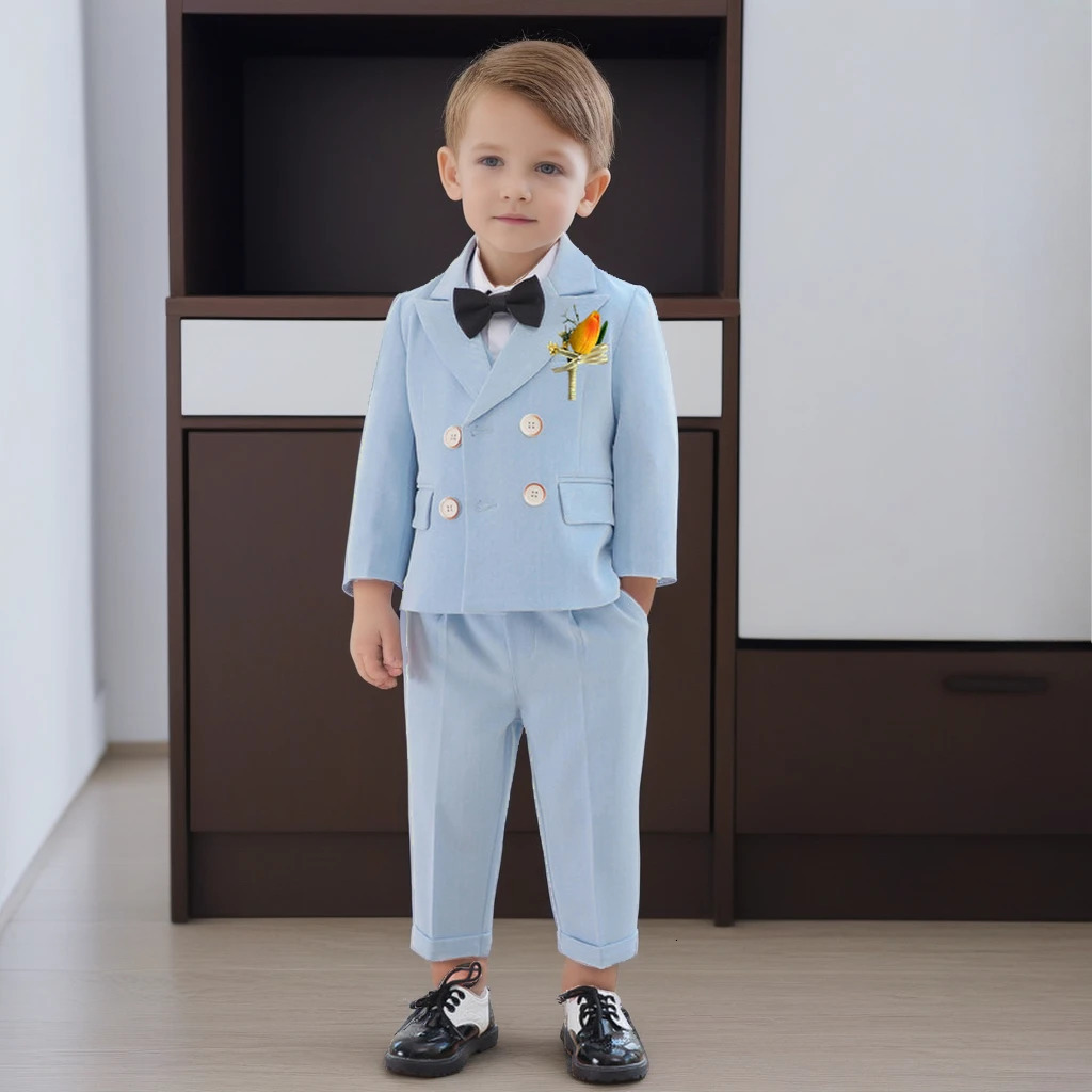 Boys Birthday Blazer Set Spring Preschool School Uniform Set Green Handsome Flower Childrens Wedding Clothing 2 3 4 6 8 Years 250408