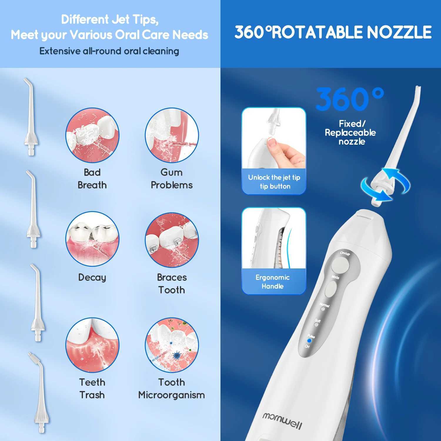 Water braces for teeth cleaning 4-pin 3-mode portable cordless D52 water braces IPX7 waterproof oral braces M250408