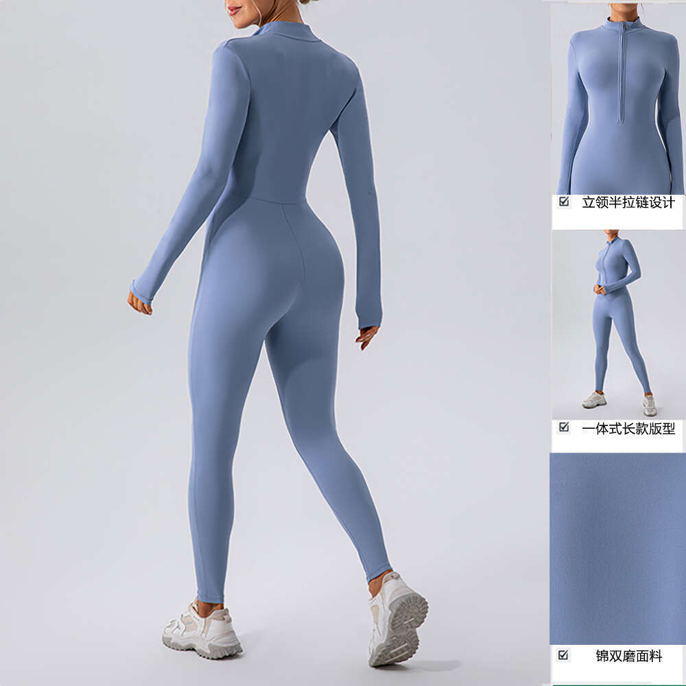 European American zipper nude long sleeved yoga women's sports and fiess training dance integrated jumpsuit, 2025 new casual versatile fashion cl