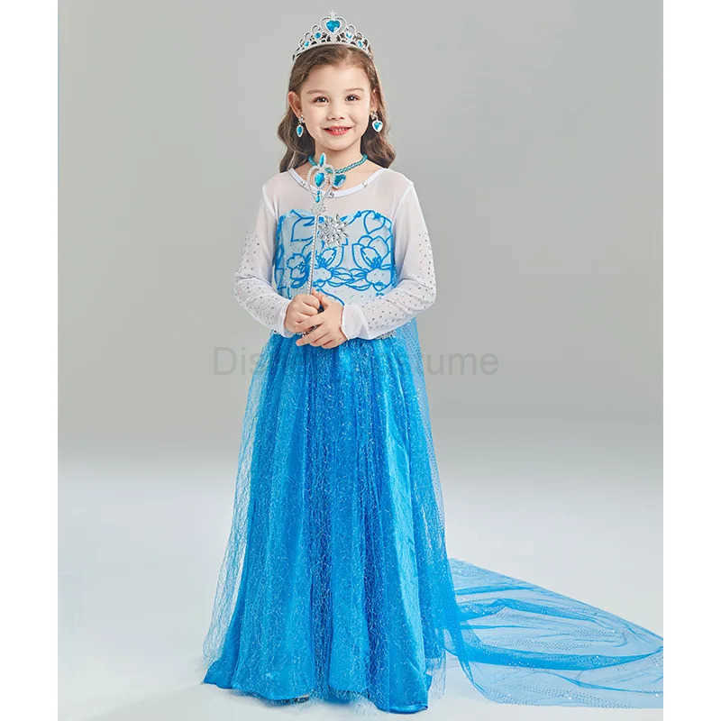 Disney Girls Princess LED Light Up Dress Birthday Carnival Party Luxury Elsa Costume Gowns Long Sleeve Beading Halloween Cosplay Cloth X250408