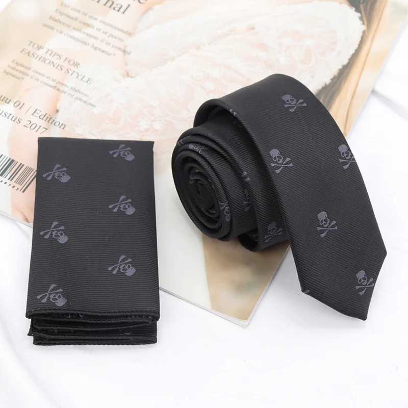 New Slim Skl Ties for Men Wen Classic Polter Black Neckties Fashion Man Tie Wedding Party Cosplay Neckwear Accessories X250407